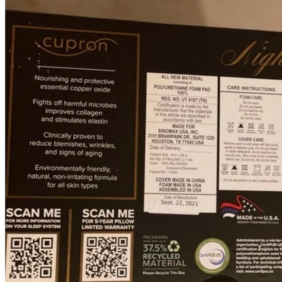 New Cupron Night Spa Night Cream,Skin Defense Pillowcase Memory Foam Bed Pillow - Picture 15 of 16